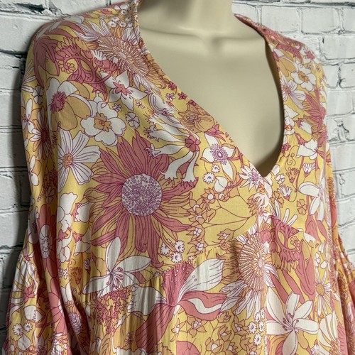 Label Of Love 100% Rayon Boho V Neck Mini Dress Pink/yellow Floral Sz Small - Picture 2 of 8