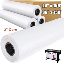 24"x150' 36"x150' CAD Bond Plotter Paper for Wide Format Inkjet Printers 2" Core