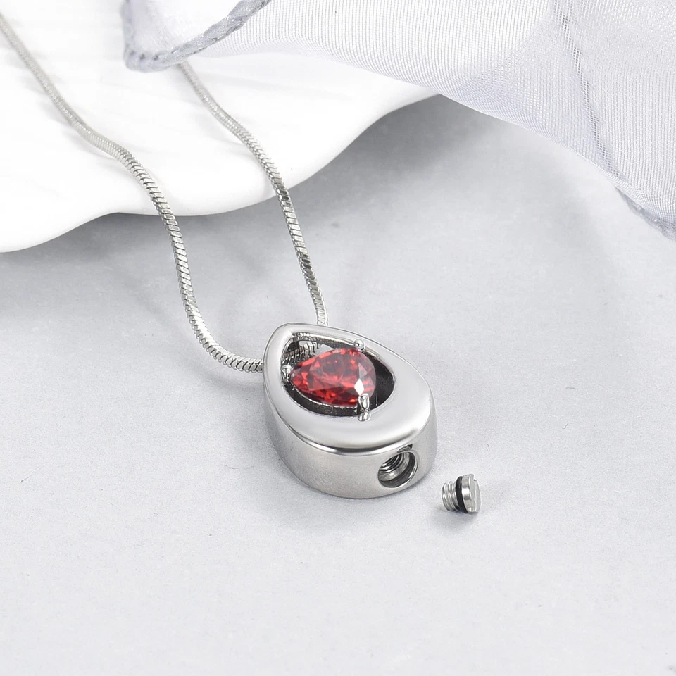 Asche Edelstahl Träne Asche Anhänger Andenken Urne Halskette Fb. Silber Rot - Bild 3 von 4