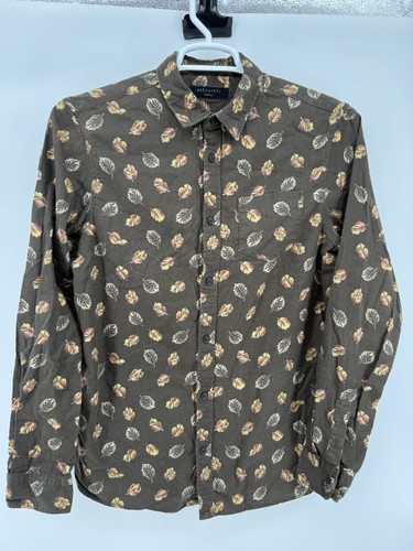 AllSaints Wieppe Leaf Print Shirt Brown Earth Medium Fall Autumn Button Down - Picture 2 of 5