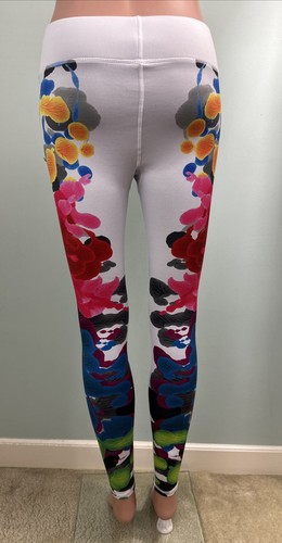 Terez Women's White Floral Rorschach Print Athletic Leggings 27" Inseam Sz Small - Imagen 9 de 11