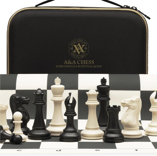 Tournament Chess Set: 20''x20'' Silicone Board with Quadruple Weighted Pieces - Picture 3 of 15