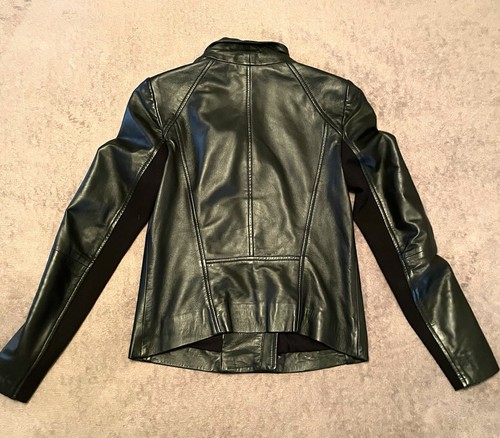 Halogen Womens Jacket Black 100% Leather Zip Closure Moto Jacket Size XS - Picture 2 of 6