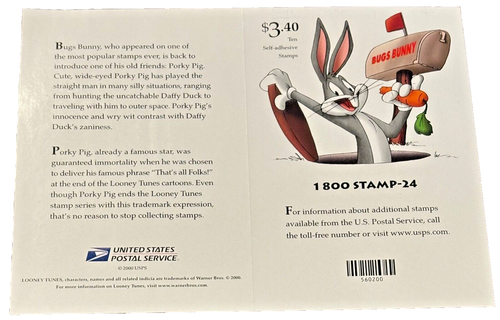 2000 PORKY PIG THAT'S ALL PEOPLE! 10 Briefmarken 34c selbstklebender Block USPS - Bild 2 von 2