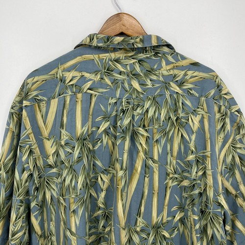 Jamaica Jaxx Hawaiian Shirt Men's 2XL Yellow Bamboo Leaves Floral Silk Button - Picture 6 of 9
