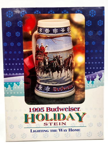 1995 Budweiser Urlaub Bier Stein Beleuchtung nach Hause Clydesdales LN offene Box - Bild 10 von 18
