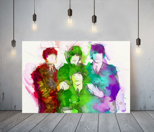 THE BEATLES 2 -DEEP FRAMED CANVAS WALL SKETCH ART PICTURE PAPER PRINT- GREEN RED - Picture 13 of 17