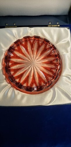 Vintage FABERGE Cut Crystal Ruby Xinia Bottle Coaster Signed Hand-Engraved - Picture 4 of 7