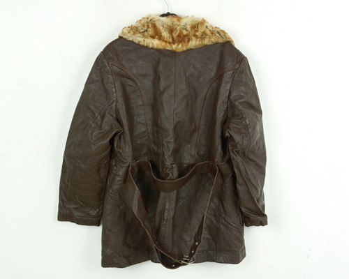 Vintage L Uomo Vera Pelle Sherpa Pelliccia Fodera con Cintura Giacca Inverno Mac - Foto 9 di 9