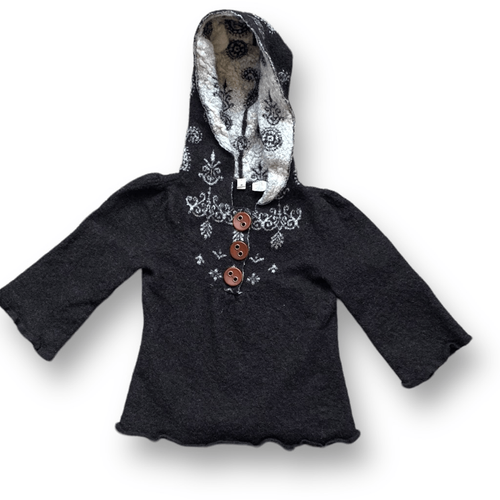 Girls’ Moth Dark Gray Wool Blend Hoodie Sweater Floral Knit Pullover Small