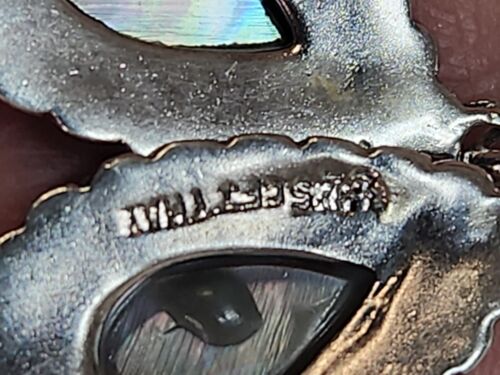 VINTAGE STERLING SILVER ABALONE & MARCASITE STONES DROP EARRINGS 925  - Picture 3 of 4