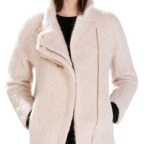 ZARA Boucle Alpaca Mohair Wool Zipped Asymmetric Jacket Coat Pink Size L - Picture 7 of 15