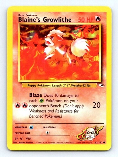 BLAINE'S GROWLITHE 62/132 - POKEMON GYM HEROES - NM - Picture 1 of 2