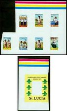 St. Lucia 1977 Scout Jamboree MASTER PROOF SHEETS, one SS frame/other all stamps