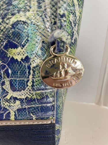 NWT Brahmin Carrie Green Viper Mackay Blue Medium Leather Tote Satchel Handbag - Picture 2 of 10