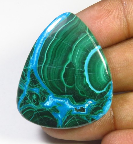Chrysocolla Gems 37x30mm Smooth Fancy Cabochon 87Ct Natural Malachite Cabs F-105 - Picture 5 of 9