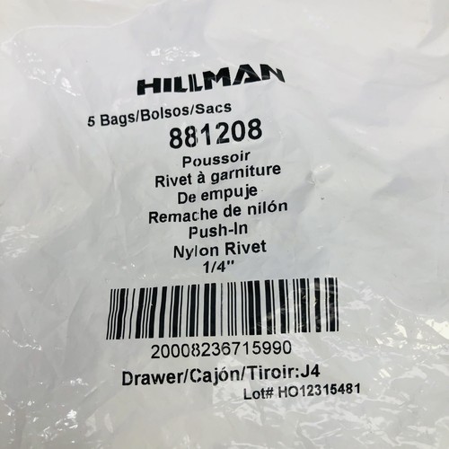 LOT OF 10 (5 BAGS) HILLMAN PUSH IN NYLON RIVETS 1/4" - Picture 1 of 5