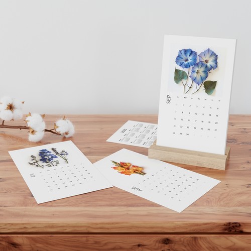2025 Desk Calendar Birth Flower Art with Oak Wood Stand - Matte Finish - Picture 6 of 7