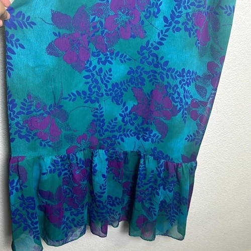 Express Damen Größe Small türkis lila Blumen Maxi Rüschen ärmelloses Kleid - Bild 4 von 12
