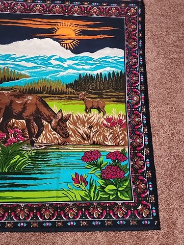 VTG Wall Tapestry Hanging ELK Velvet Style Wall Art Fabric Forest 57x39 Vivid - Picture 5 of 5