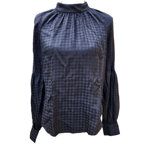 Blusa Veronica Barba Nuova con etichette Cicely Raso di Seta Manica Lunga Nera Piede di Poule Taglia 6 - Foto 3 di 11