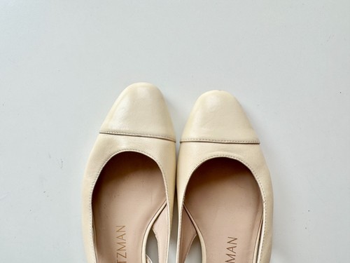 Pisos planos de ballet STUART WEITZMAN de cuero marfil con puntera y perla, talla 7,5 - Imagen 6 de 16