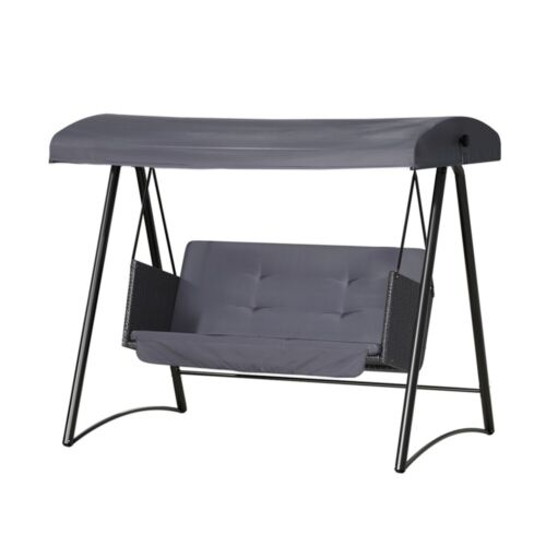 Gardeon Outdoor Swing Chair Garden Bench Furniture Canopy 3 Seater Rattan Grey - Picture 2 of 8
