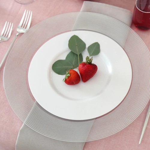 13" inch Round White Plastic Charger Plates with Rope Textured Silver Rim 4pcs - Picture 2 of 2