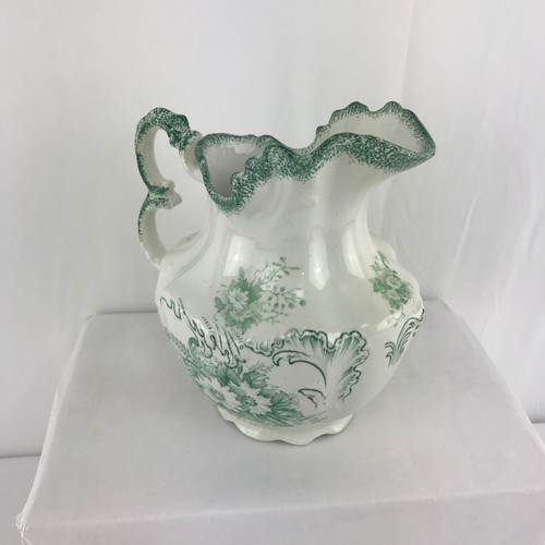 ANTIQUE GREEN FLORAL TRILBY WOOD & SON PITCHER ENGLAND - Picture 4 of 12