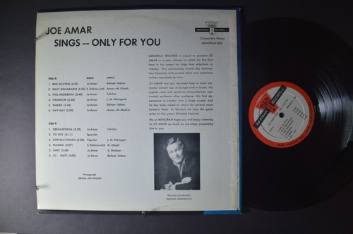 JOE AMAR SINGS Only For You WORLD LP MENORAH - Picture 2 of 2