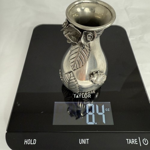Richard Cipolla Ladybug Rose Floral Pewter Bud Vase 95% Stain Italian Silvertone - Imagen 9 de 9