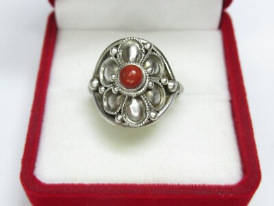 Vintage USSR sterling silver ring 875, star, coral, 4,42gr., ring size 7.