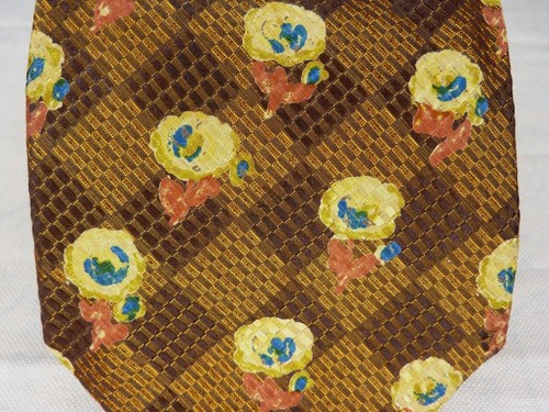 Ermenegildo Zegna Tie Brown Yellow Floral Geometric 100% Silk Made Italy 57"X4" - Picture 2 of 7