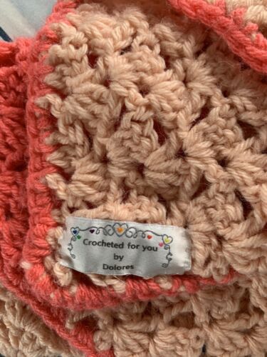 HANDMADE Peach & Coral Orange Striped Crochet Blanket Afghan 69" x 50" - Picture 4 of 5
