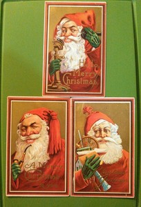 Lot-of-3-Vintage-Scary-Santa-Claus-Christmas-Postcards-Red-Gold-Creepy-Antique