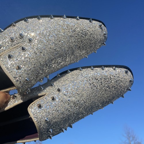 Brand New AFTER MIDNIGHT Silver Sparkle Gothic Spike Stud Loafers 12 ❤️blt15m13 - Picture 1 of 11