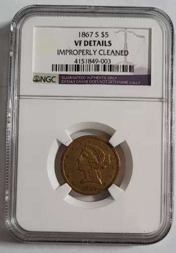 1867 $5 Liberty Gold Half Eagle VF DETAILS NGC  j5