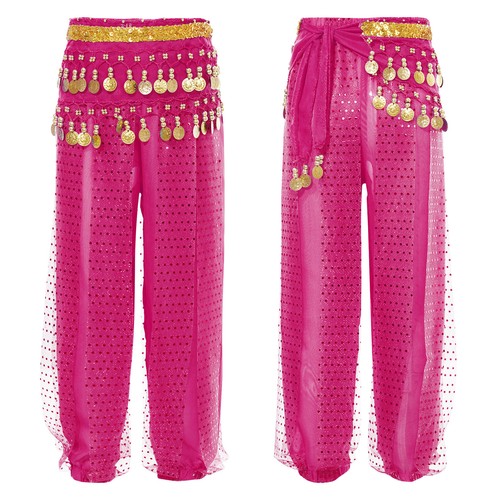 AU Kids Girls Harem Pants Arabic Belly Dance Performance Trousers with Hip Scarf - Picture 23 of 46
