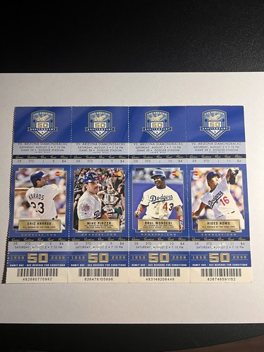 2008 LA Dodgers-AZ Diamondbacks Four Unused Full Tickets 50th Anniversary - Picture 1 of 3