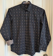 Bugatchi Uomo Men's XL Black Tan Button Up Long Sleeve Flip Cuff VERY NICE 