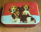Vintage Riley's Toffee Tin Three Dogs (Beagles) Excellent Cond. Circa-1970s !