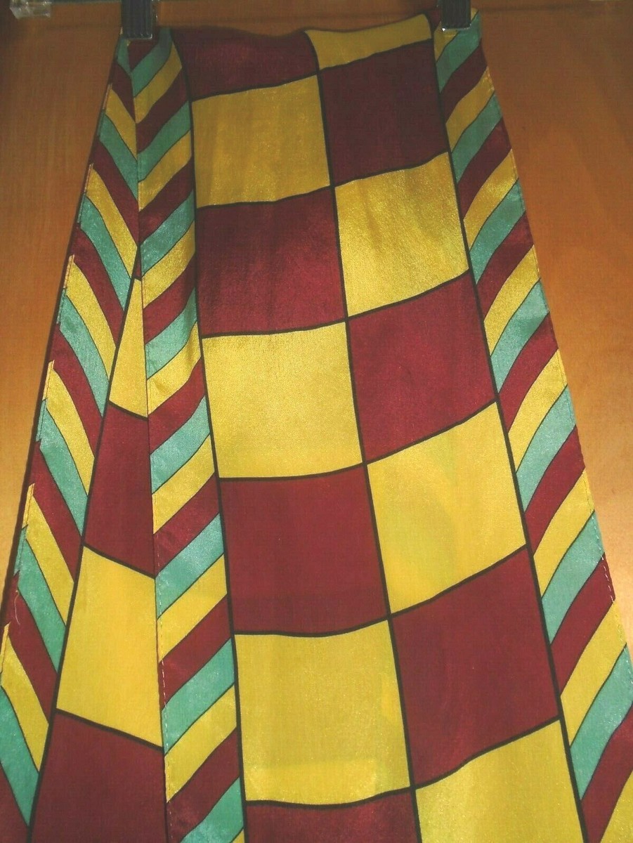 Checker @ Stripes Red Brick Yellow Mint Colors Pure Silk