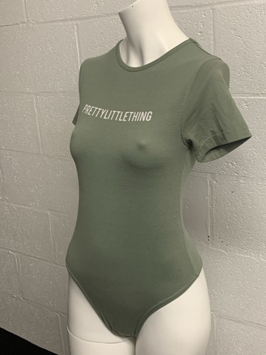 Body de manga corta PLT Pretty Little Thing verde con logotipo talla 10 de algodón - Imagen 3 de 5