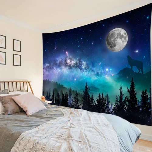 Universe Starry Sky Moon Tapestry Forest Wolf Wall Hanging Bedspread Home Decor - Bild 13 von 15