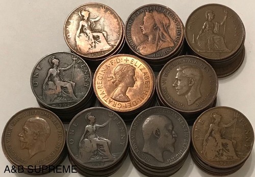 Huge Lot Of 100 1860-1967 United Kingdom British Large Penny Cents AG Or Better - Picture 2 of 4