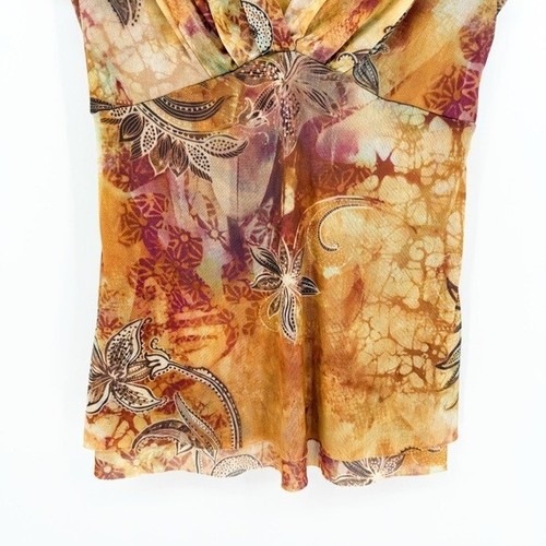 Vintage Y2K Express Bluse Damen M transparent Netz Blumen gold orange - Bild 4 von 9