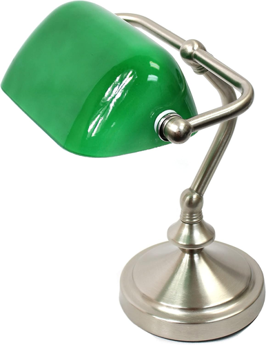 LT3057-GRN Brushed Nickel Mini Traditional Banker's Lamp with Glass Shade, Green - Picture 3 of 12
