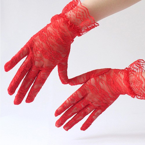 Damen Sexy Kurze Florale Spitzenhandschuhe Hochzeit Transparentes Mesh- : - Bild 5 von 19