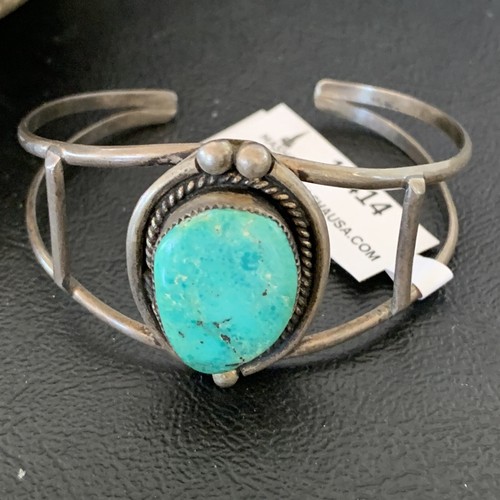 Pulsera de peón antigua de plata esterlina navajo turquesa Kingman 10414 - Imagen 5 de 12