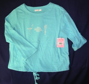 new-SUN-BAY-women-P-L-Pullover-Top-Cotton-Long-Sleeve-Turquoise-sealife-Petite-L